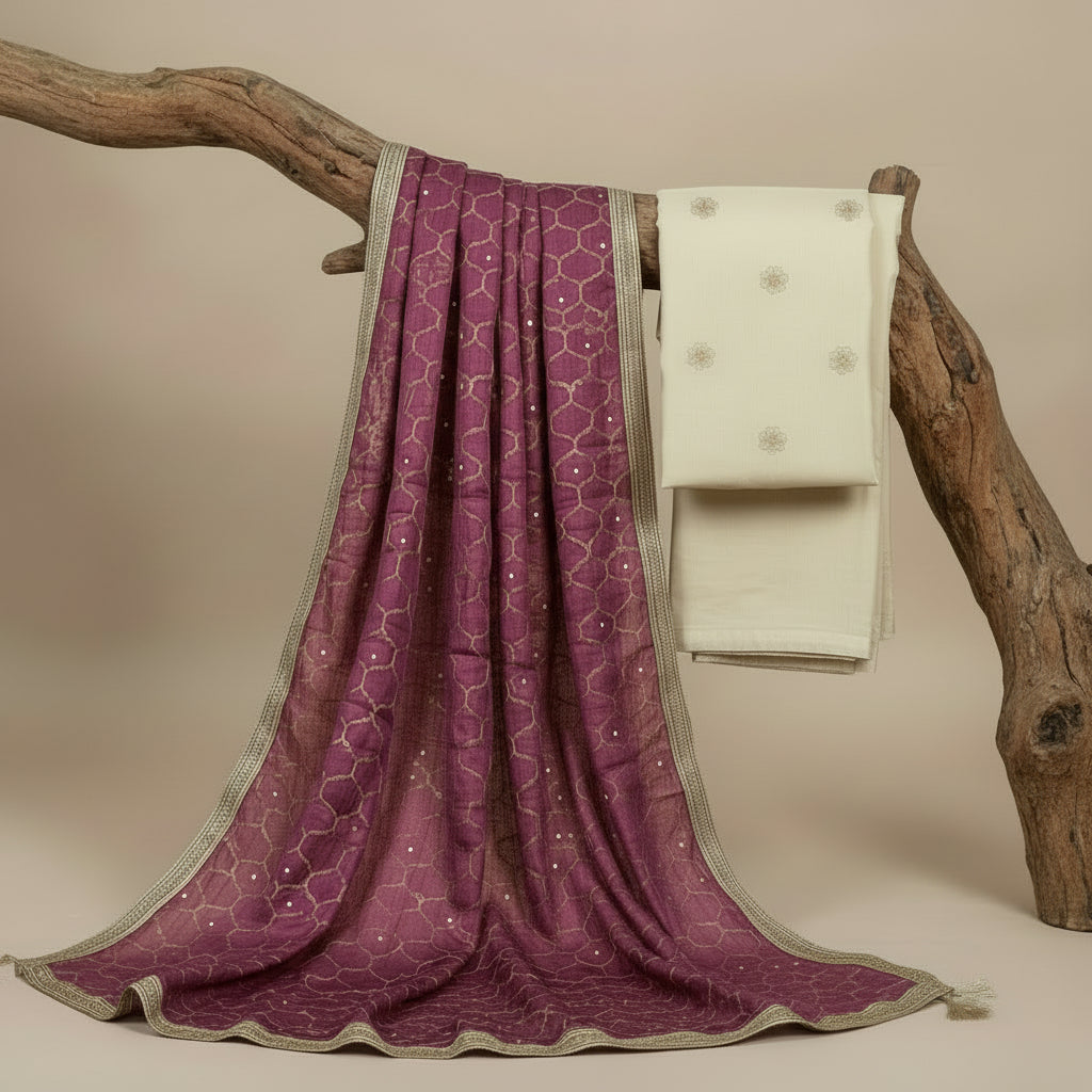 3-Piece Raw silk Unstitched Suit