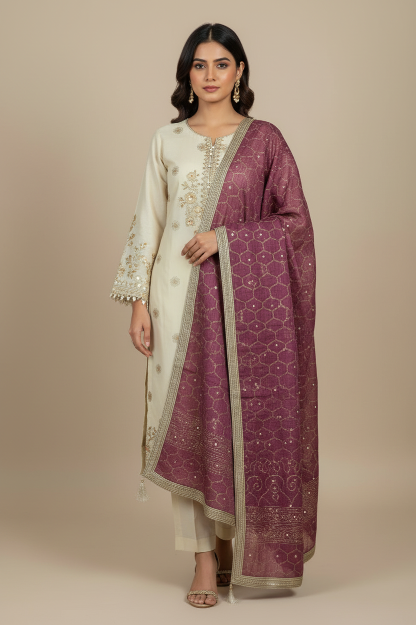 3-Piece Raw silk Unstitched Suit